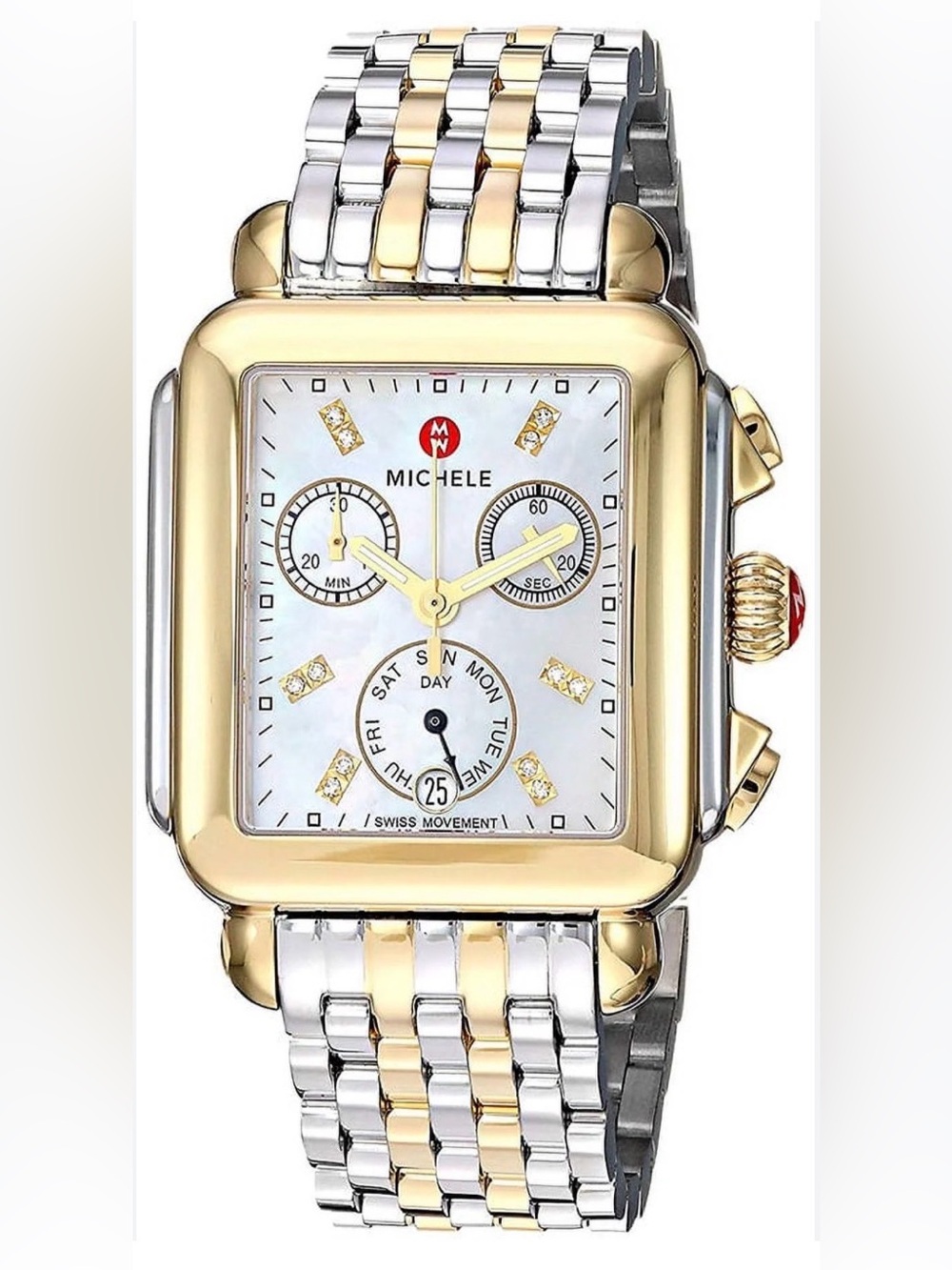 Michele Art Deco Two-Tone 18k Deco Diamond Chronograph Bracelet Watch 33mm GUC